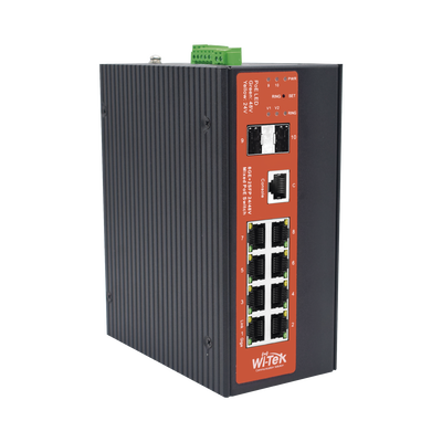 Switch Industrial PoE (24/48 V Ajustable) Administrable Capa 2 de 8 puertos 10/100/1000 Mbps + 2 SFP Gigabit, 240 W