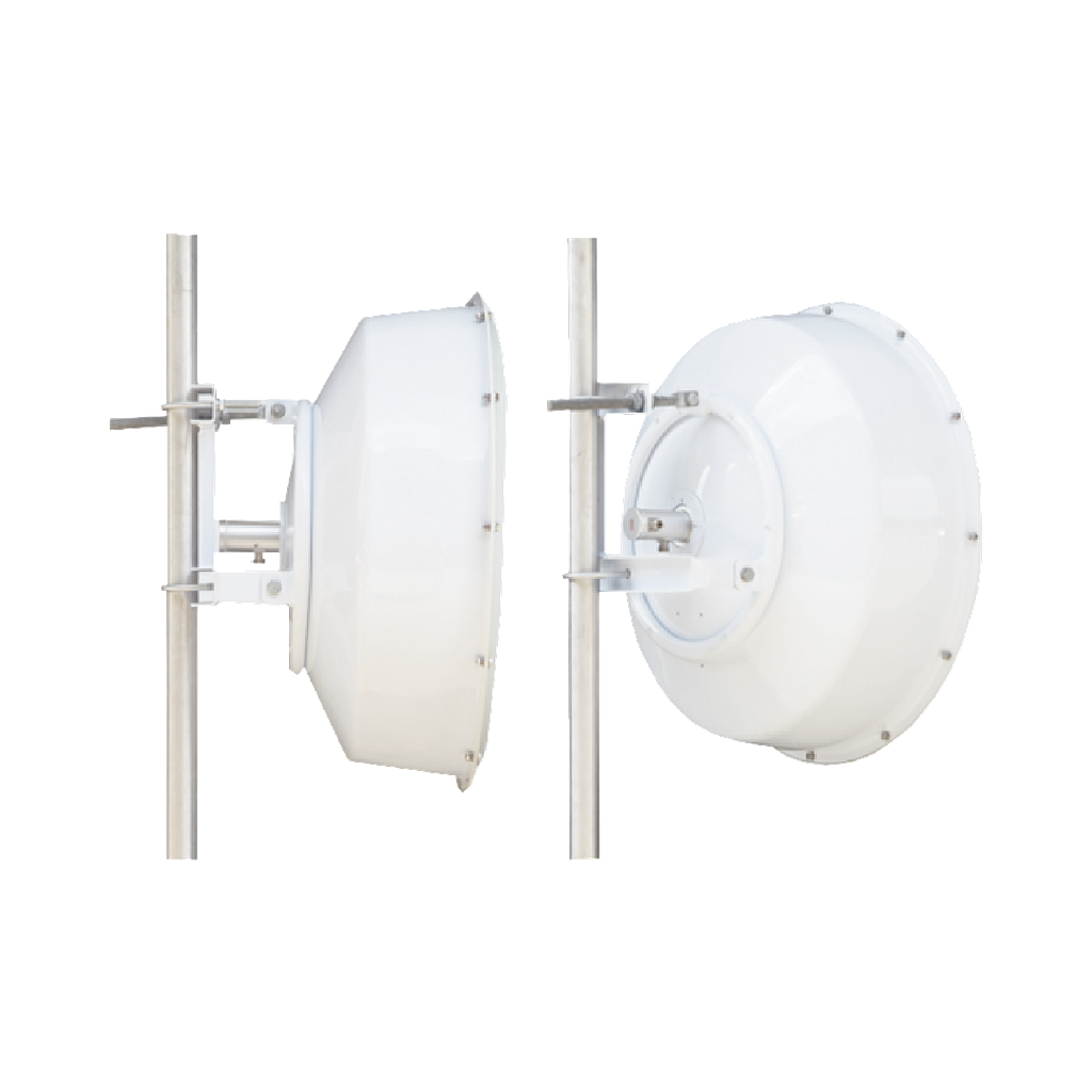 Antena direccional de alta resistencia, Ganancia 30 dBi, (4.9 -6.4 GHz), Plato ondo para mayor inmunidad al ruido, Conectores N-Hembra, Montaje incluido