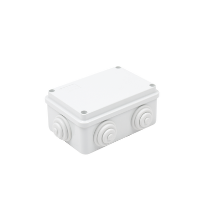 Caja de derivación de PVC Auto-extinguible con 6 entradas, tapa atornillada, 120x80x50 MM, Para Exterior (IP55)
