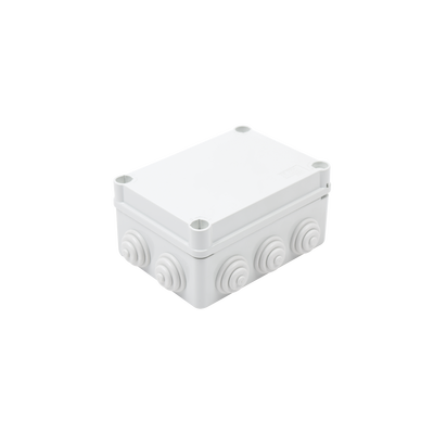 Caja de derivación de PVC Auto-Extinguible con 10 entradas, tapa y tornillo de media vuelta de 1/4&quot;, 150x110x70 MM, Para Exterior (IP55)