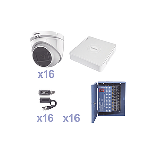 KIT TurboHD 720p / DVR 16 Canales / 16 Cámaras Eyeball (interior 3.6mm) / Transceptores / Conectores / Fuente de Poder Profesional