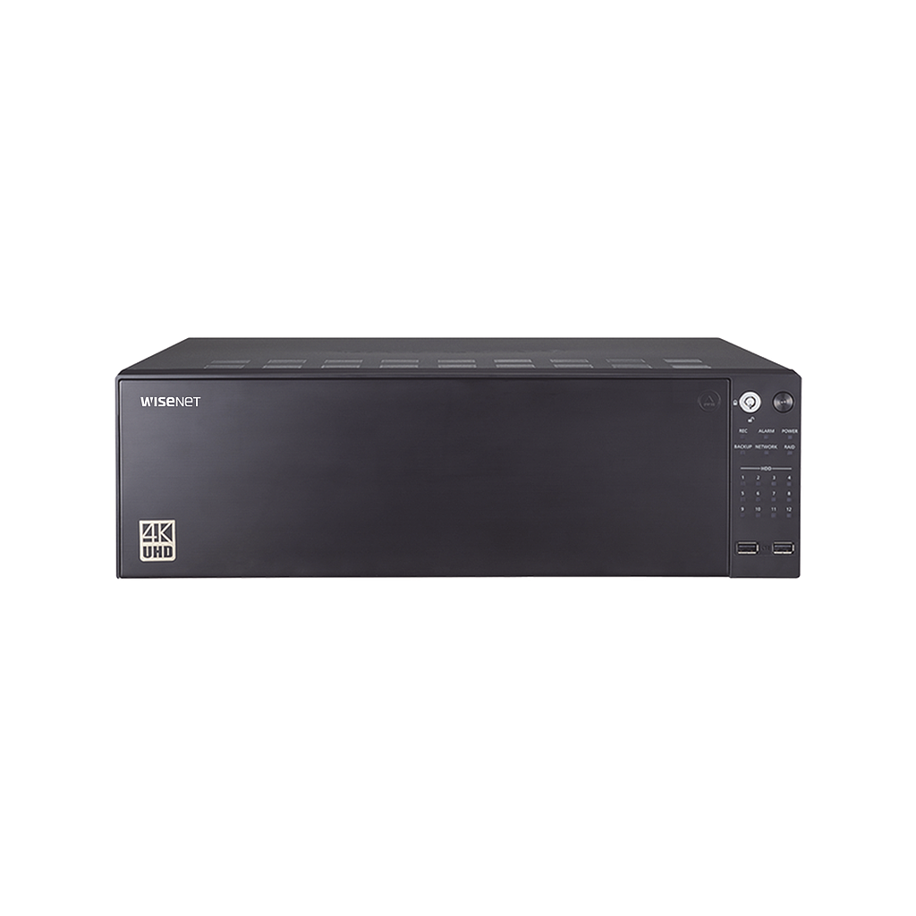 NVR de 64 canales / Soporta grabación hasta 12MP / H.265 &amp; Wisestream / Capacidad de procesamiento 400Mpbs / 4 Puertos de Red / Función ARB y Failover