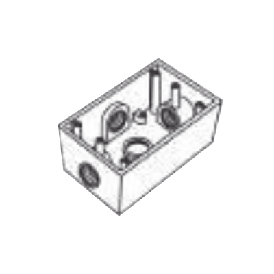 Caja rectangular de 3/4&quot; ( 19.05 mm ) con cuatro bocas a prueba de intemperie.