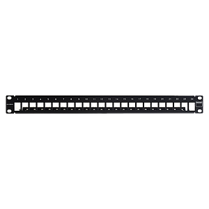 Patch Panel TERA-MAX Blindado de 24 Puertos, Modular, Plano, Color Negro, 1UR