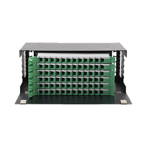 Distribuidor de Fibra Óptica con bandejas deslizables, vacío, 19in, acepta 72 adaptadores "LC Duplex" o "LC Simplex" o 72 "SC" Simplex, 4U