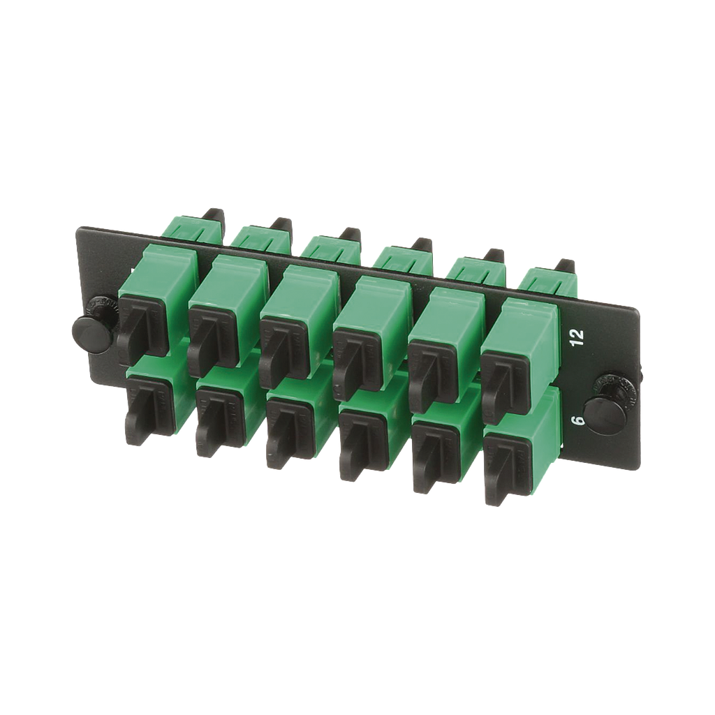 Placa Acopladora de Fibra Optica FAP, Con 12 Conectores SC/APC (12 Fibras), Para Fibra Monomodo OS1/OS2, Color Verde