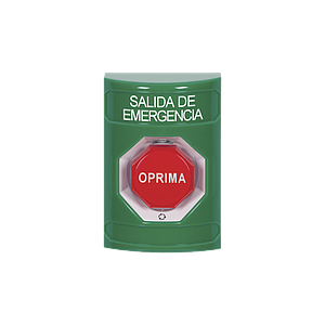 Botón de Salida de Emergencia en Español, Acción Mantenida, Girar para Restablecer y LED Multicolor