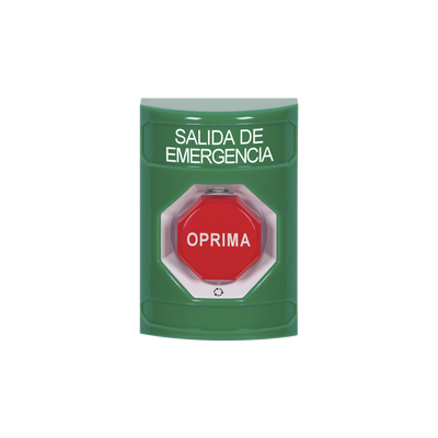 Botón de Salida de Emergencia en Español, Acción Mantenida, Girar para Restablecer y LED Multicolor
