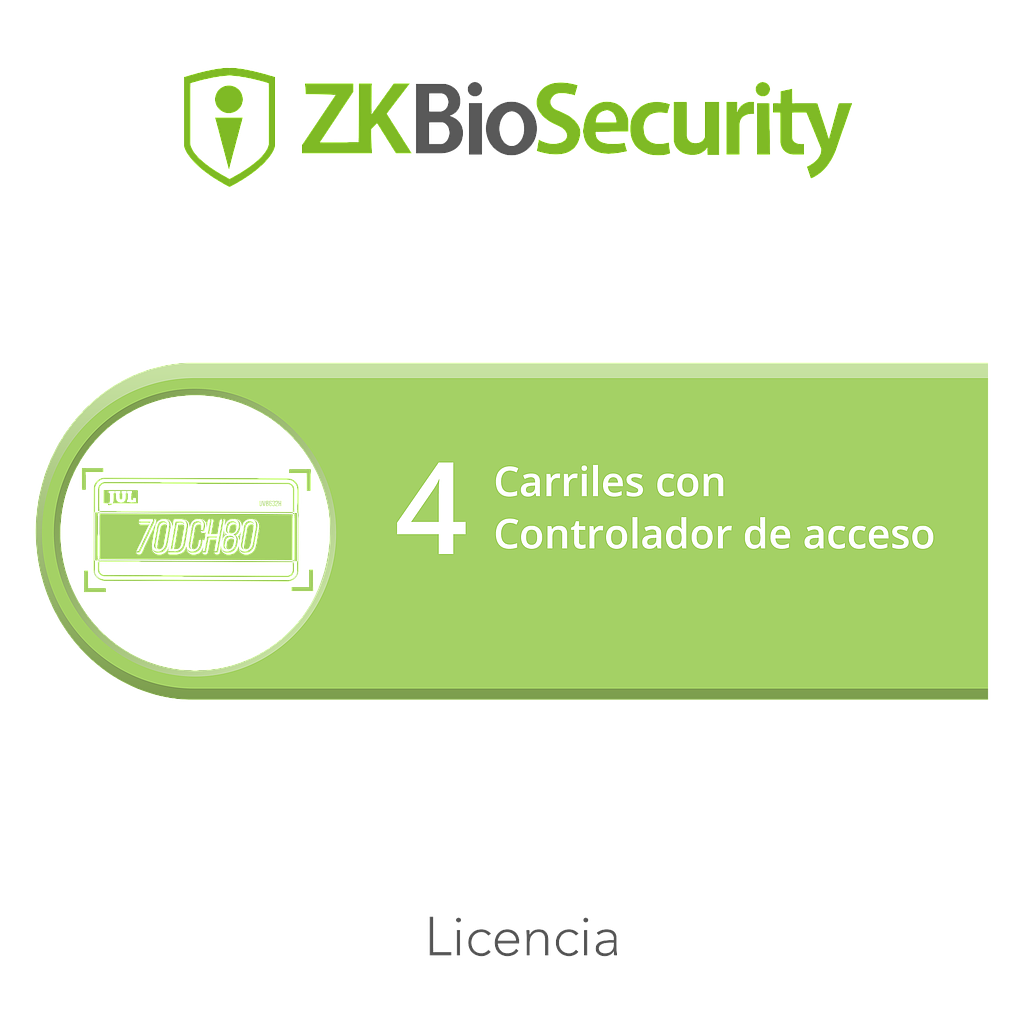Licencia para ZKBiosecurity para modulo de estacionamiento de 4 carriles utilizando controlador de acceso