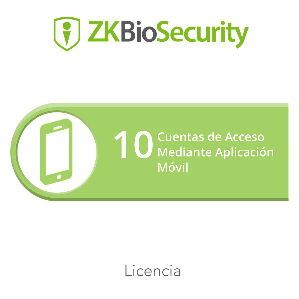 Licencia para ZKBiosecurity para 10 cuentas de acceso mediante aplicación móvil