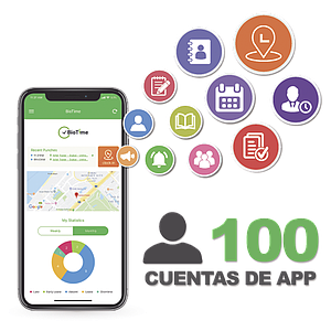 Licencia para realizar checadas de asistencia desde Smartphone (APP) con envío de fotografía y ubicación por GPS / Compatible con BIOTIMEPRO / Licencia para 100 usuario