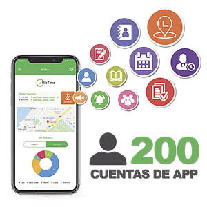 Licencia para realizar checadas de asistencia desde Smartphone (APP) con envío de fotografía y ubicación por GPS / Compatible con BIOTIMEPRO / Licencia para 200 usuario