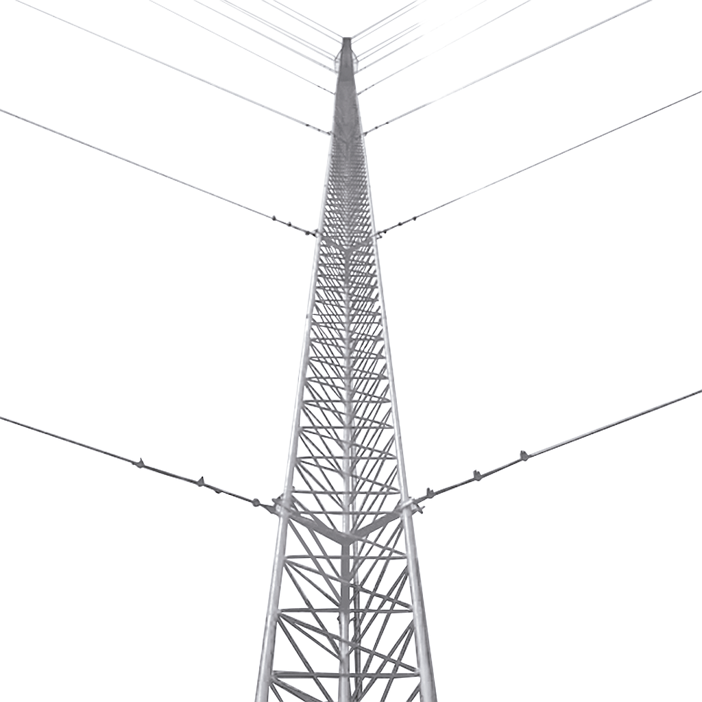 Kit de Torre Arriostrada de Techo de 27 m con Tramo STZ30G Galvanizada por Inmersión en Caliente (No incluye retenida).