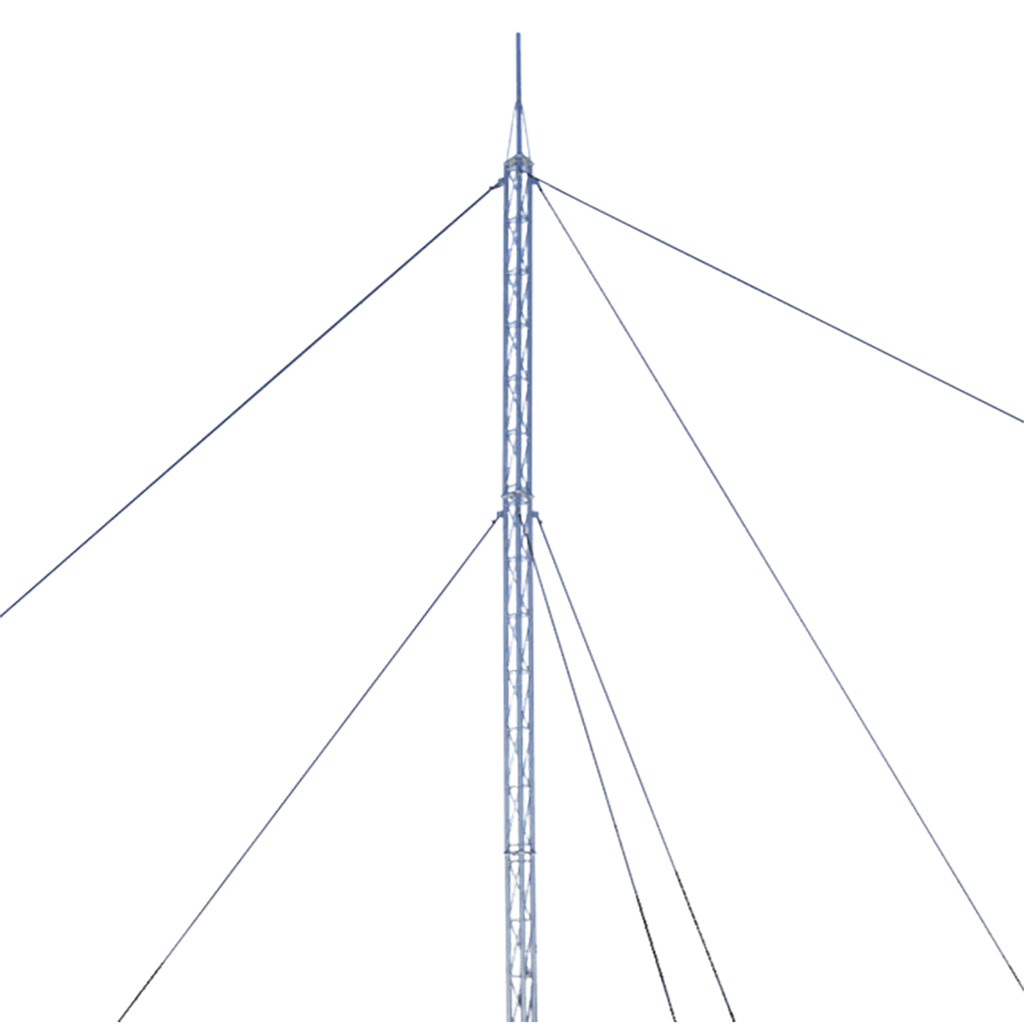Kit de Torre Arriostrada de Techo de 24 m con Tramo STZ30G Galvanizada por Inmersión en Caliente (No incluye retenida).