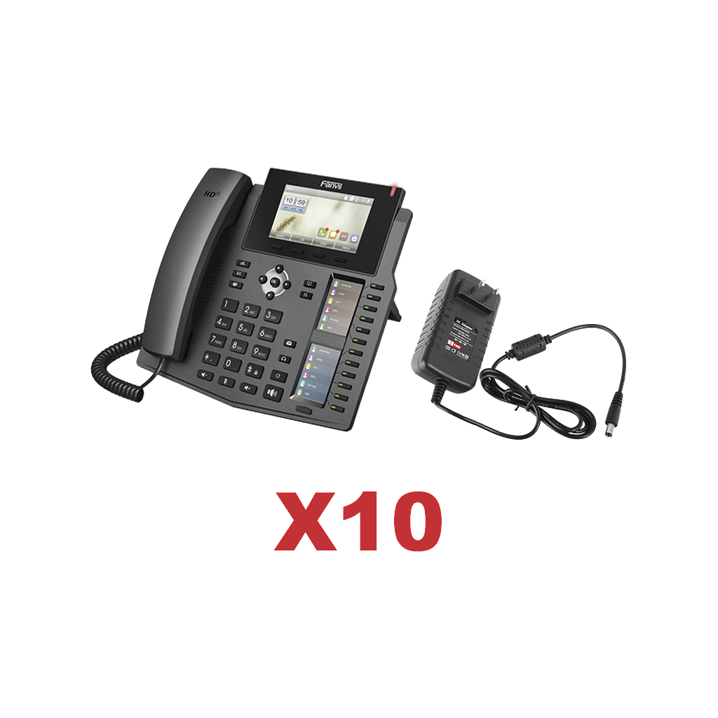 Kit de 10 teléfonos Empresariales con pantalla a color, botonera de hasta 60 contactos, incluyen fuente de alimentación y son PoE