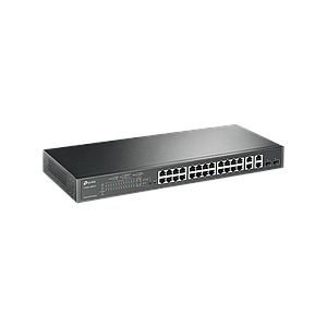 Smart Switch PoE+ administrable Capa 2, 24 puertos 10/100 Mbps, 4 puertos 10/100/1000 Mbps + 2 puertos SFP combo, 192 W