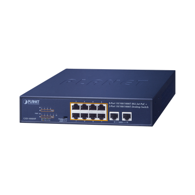 Switch no administrable PoE de 8 puertos 10/100/1000 Mbps con PoE 802.3af/at