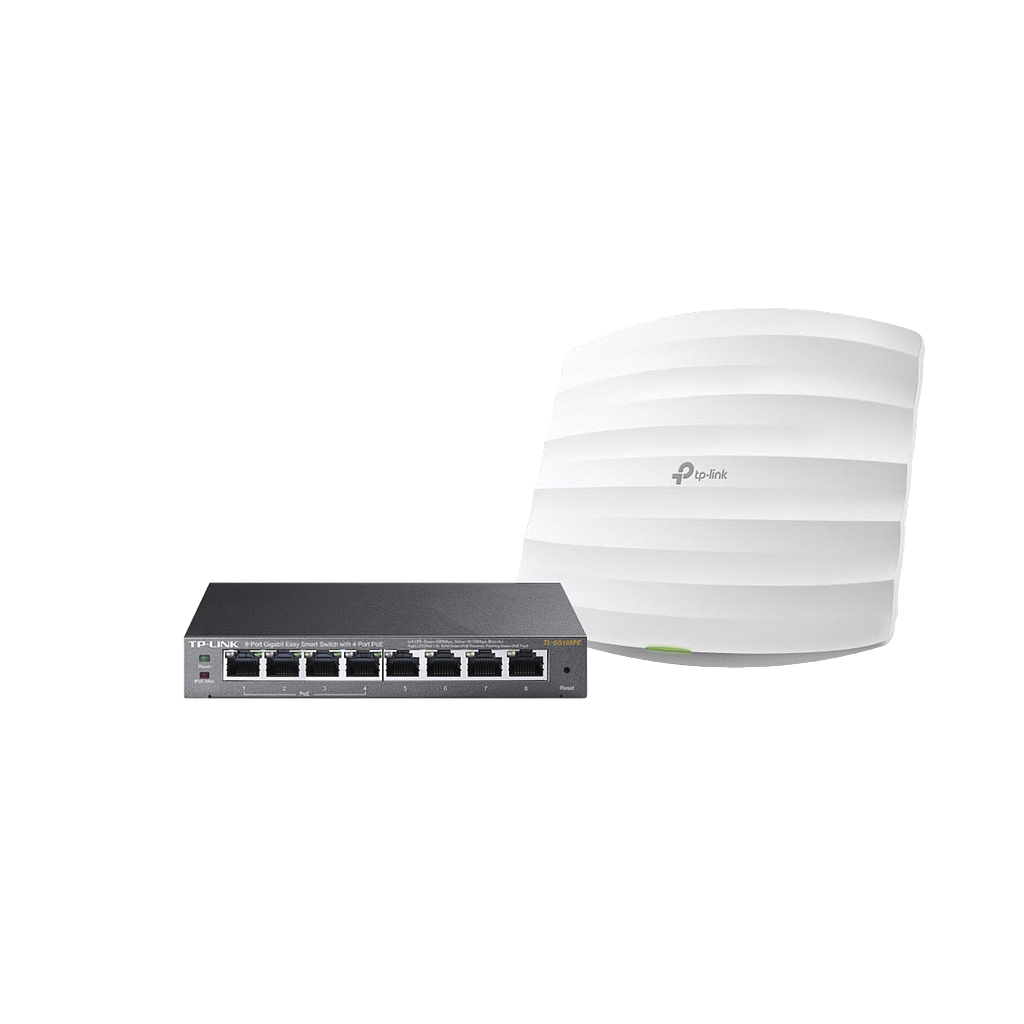 Kit de access point EAP225 y switch PoE TL-SG108PE, doble banda AC, hasta 1317 Mbps, 1 puerto Gigabit