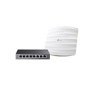 Kit de access point EAP245 y switch PoE TL-SG108PE, doble banda AC, hasta 1750 Mbps, 1 puerto Gigabit