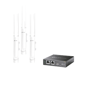 Kit de 3 Puntos de acceso WiFi Omada y 1 Controlador, doble banda 802.11ac Wave 2 para MESH en exterior, MU-MIMO, MIMO 2X2, hasta 1200 Mbps, soporta hasta 100 clientes.