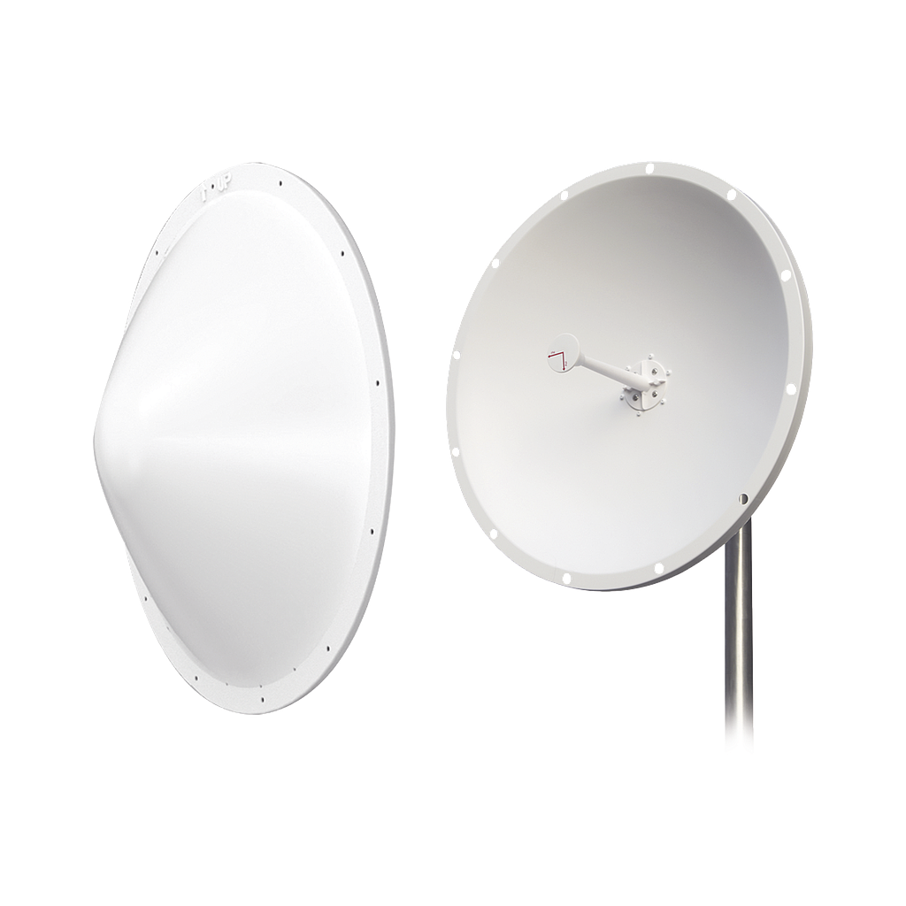 Kit de Antena y radomo, ganancia de  28 dBi, rango de frecuencia extendida (4.9 a 6.5 GHz), conectores N-Macho, incluye jumper, distancia de hasta 15 km