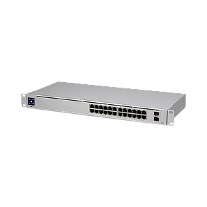 UniFi Switch USW-24, Capa 2 de 24 puertos 10/100/1000 Mbps + 2 puertos 1G SFP, pantalla informativa