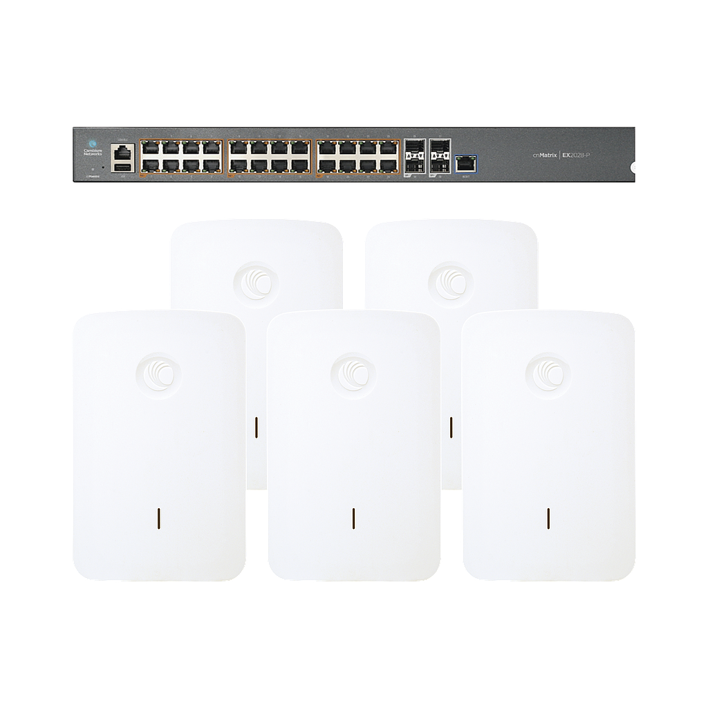 Kit Wi-Fi Empresarial de 5 Access Point e425H y un switch PoE EX2028P