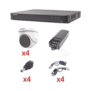 KIT TurboHD 1080p / DVR 4 Canales / 4 Cámaras Domo (interior 2.8 mm) / Transceptores / Conectores / Fuente de Poder Profesional