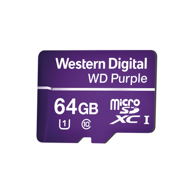 Memoria microSD de 64GB PURPLE, Especializada Para Videovigilancia, 3 VECES MAYOR DURACIÓN QUE UNA CONVENCIONAL