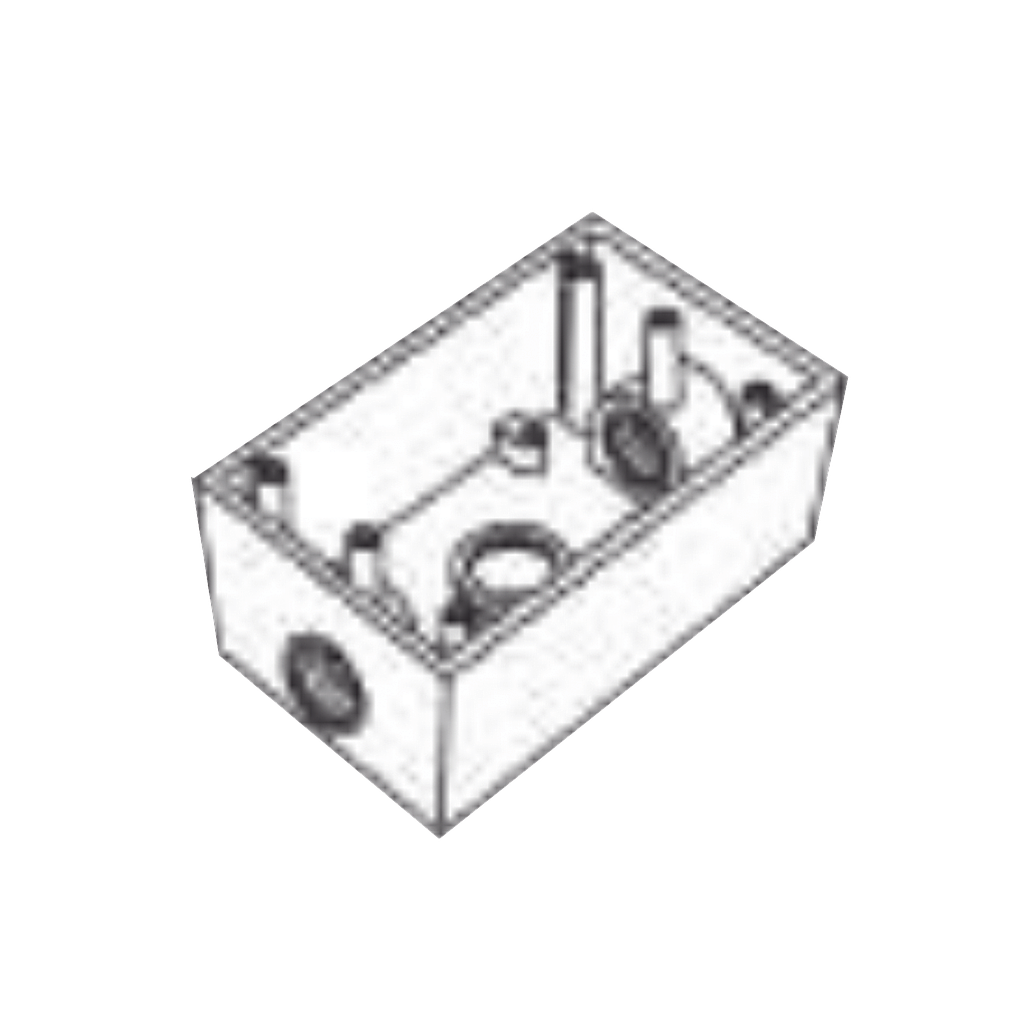 Caja Condulet FS de 1&quot; ( 25.4 mm ) con tres bocas una arriba y una atrás a prueba de intemperie.