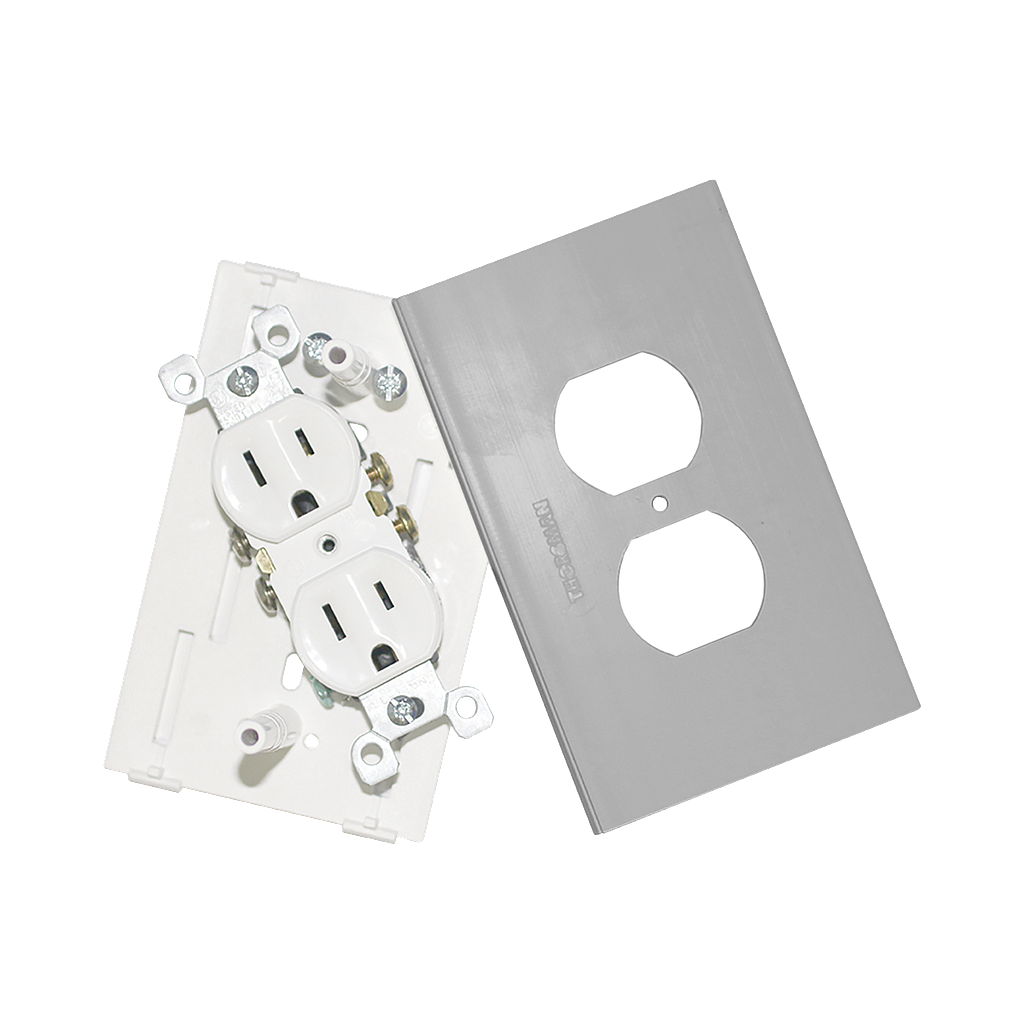 Contacto eléctrico doble, soporte y tapa color aluminio, para canaleta TEK100-A