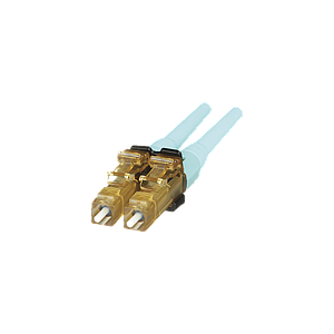 Conector de Fibra Óptica LC Duplex OptiCam, Multimodo 50/125 OM3/OM4, Pre-pulido, Color Aqua