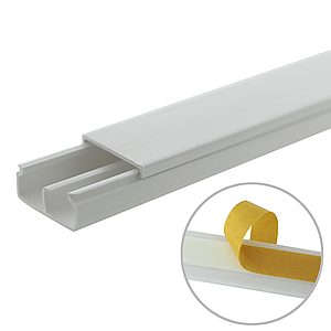 Canaleta blanca de PVC auto extinguible, con división, 20 x 10 mm, tramo 6 pies, con cinta adhesiva (5101-21252)
