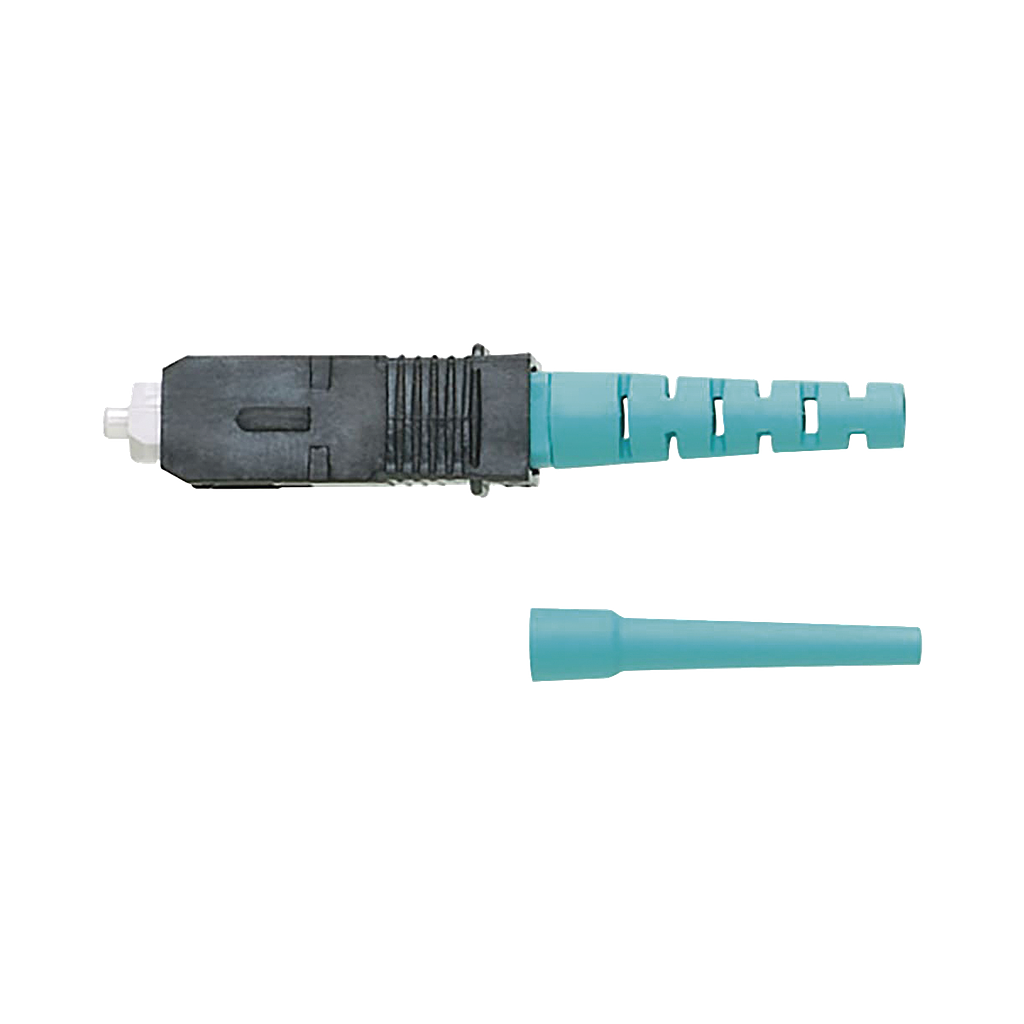Conector de Fibra Óptica SC Simplex OptiCam, Multimodo 50/125 OM3/OM4, Pre-pulido, Color Aqua