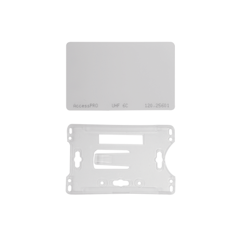 Kit de  Tag UHF tipo Tarjeta para lectoras de largo alcance 900 MHZ / EPC GEN 2 / ISO 18000 6C / No imprimible / Incluye porta tarjeta
