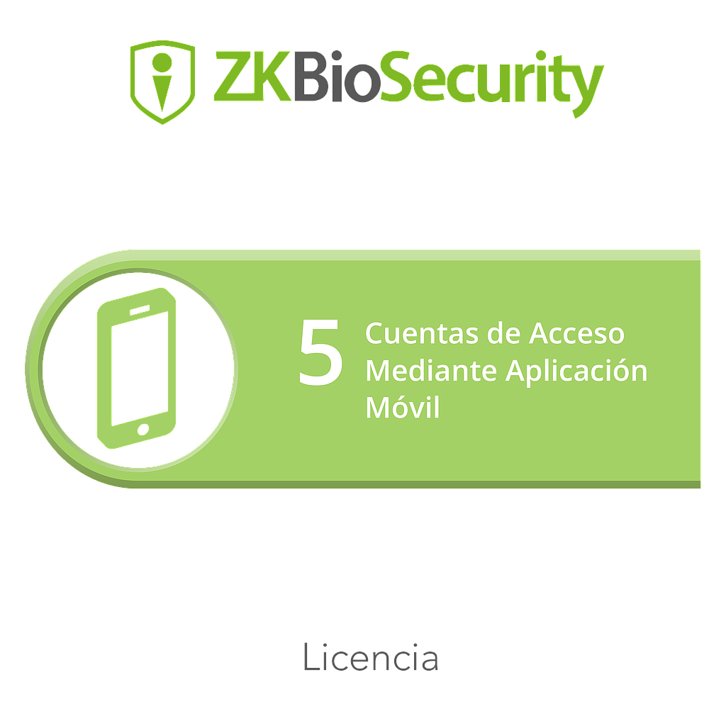 Licencia para ZKBiosecurity para 5 cuentas de acceso mediante aplicación móvil
