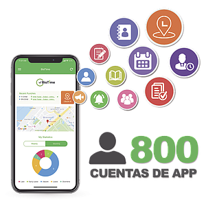 Licencia para realizar checadas de asistencia desde Smartphone (APP) con envío de fotografía y ubicación por GPS / Compatible con BIOTIME7.0 / Licencia para 800 usuarios