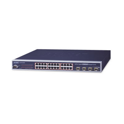 Switch Administrable L2+ de 24 puertos 10/100/1000T PoE+ con 4 puertos combo TP/SFP Gigabit